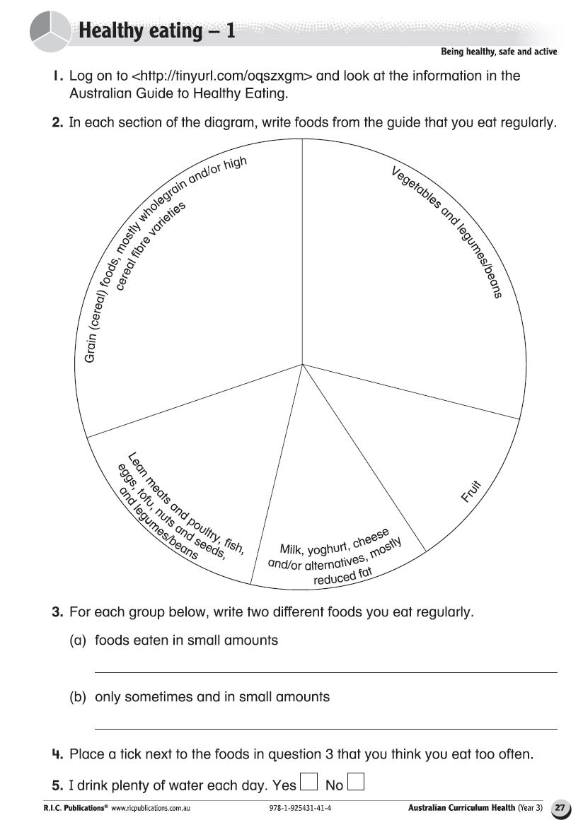 Healthy Eating - Australian Curriculum Health BLM