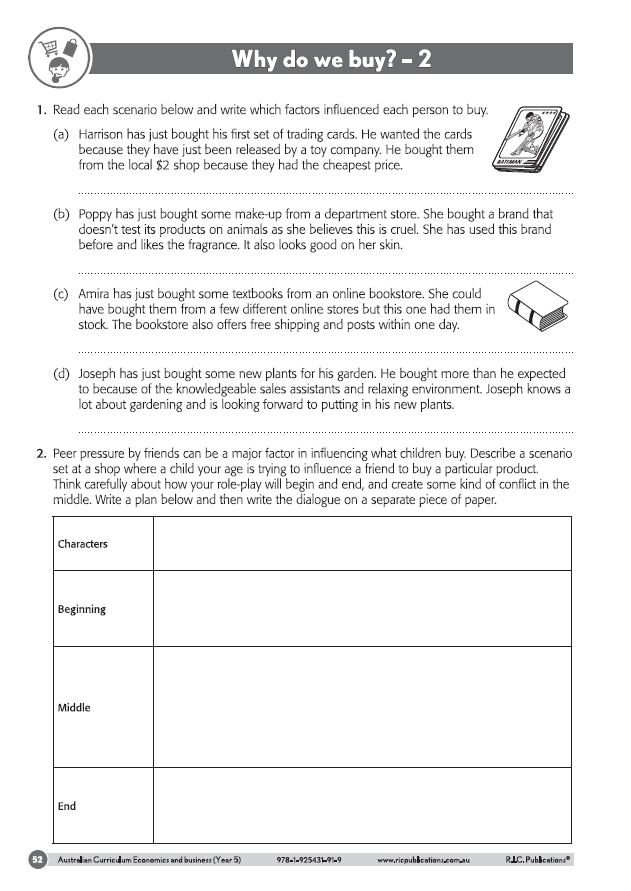 Australian Curriculum Econimics and Business Year 5 - Why do we buy